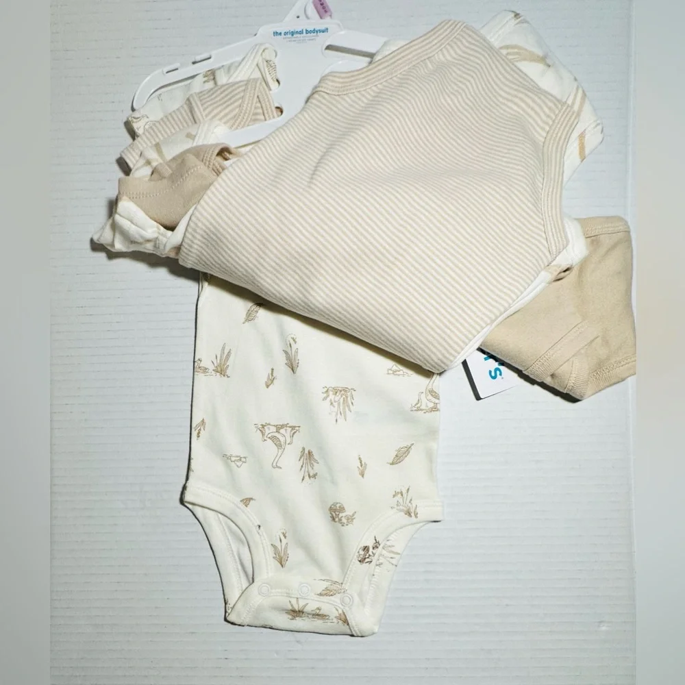 Carters Bodysuits 4 Piece Gender Neutral Colors Size‎ 9M Ducks Stripes Tan Beige